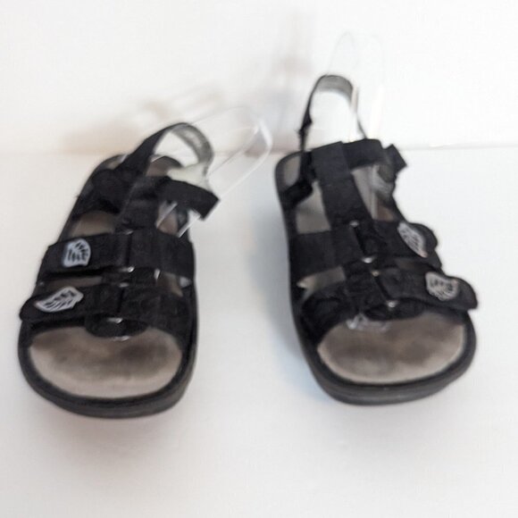 Alegria Kleo Comfort Black Silver Leaf Platform Sandals Gladiator Size 41 - Picture 2 of 12